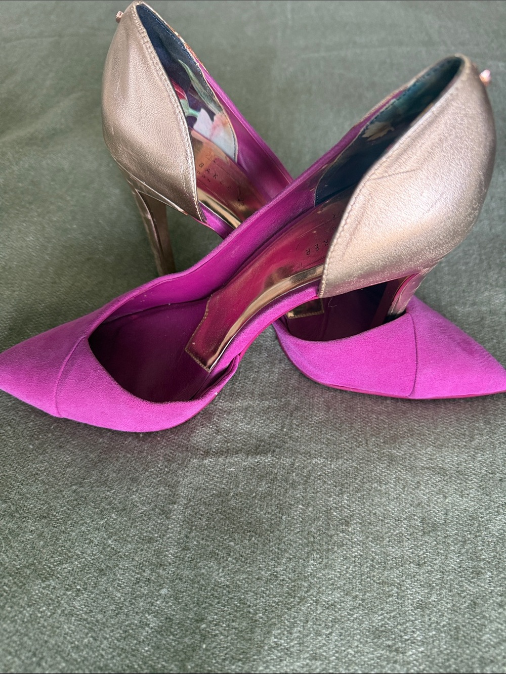 Ted Baker London Magenta and Gold Pointed-Toe D'Orsay Heels